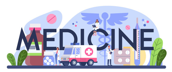 Obraz premium Medicine typographic header. Healthcare, medicine treatment, expertize