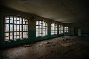 Inside old Orlovka Asylum for the insane in Voronezh Region. Dark creepy abandoned mental hospital