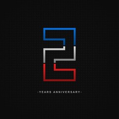 2 years anniversary celebration and years old congrats, colorful logotype. Number icon vector template