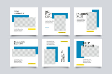 6 fashion social media post template. modern promotion square web banner for social media