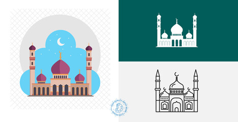 mosque isolated flat icon. line, solid islamic design element