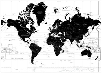 Black World Map isolated on white