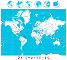 White color World Map and navigation icons
