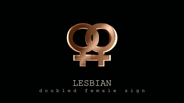 LGBT community. Digital graphic, logo, poster. The double female sign. Illustration. The symbol that represents the lesbian women. Simplicity and elegance, icon in ocher tones and design effects. 