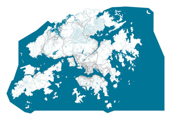 Detailed map of Hong Kong city, Cityscape. Royalty free vector illustration.