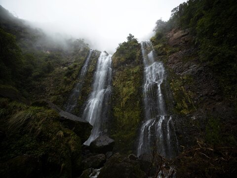 Panoramic view of El Chorro de Giron waterfall cascade cataract near Cuenca Azuay Ecuador South America