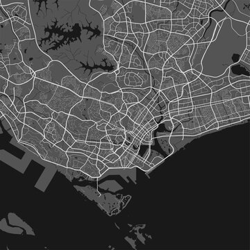 Urban city map of Singapore. Vector poster. Grayscale street map