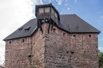 Fototapeta premium Haut-Koenigsbourg Castle - medieval castle built in XII century, located in Vosges mountains just west of Selestat. Commune of Orschwiller, Bas-Rhin departement of Alsace, France.