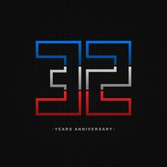 32 years anniversary celebration and years old congrats, colorful logotype. Number icon vector template