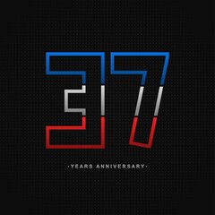 37 years anniversary celebration and years old congrats, colorful logotype. Number icon vector template