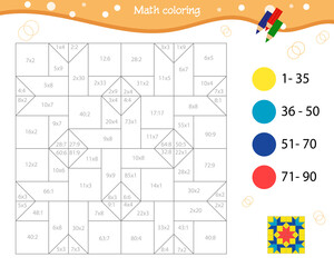  Mathematical coloring book for children and adults. Multiplication and division