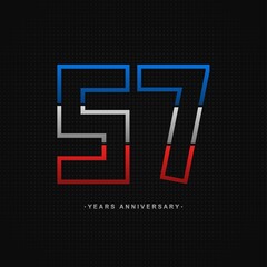 57 years anniversary celebration and years old congrats, colorful logotype. Number icon vector template