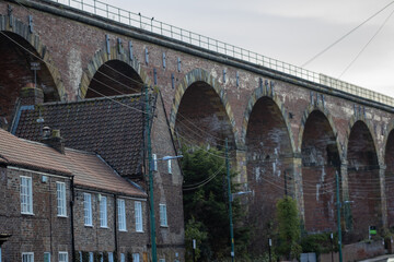 Fototapeta premium Yarm viaduct in North Yorkshire showing the red brick viaduct