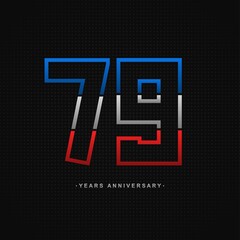 79 years anniversary celebration and years old congrats, colorful logotype. Number icon vector template