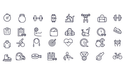 Fitness and Workout  ,Fitness exercise workout line icons set. Vector illustrations