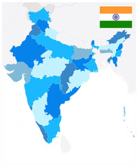 India Administrative Blue Map. No text
