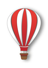 Obraz premium 3D illustration with hot air balloon. Paper cut style. On a white background, with a shadow 