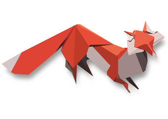 3D illustration of colored origami, in the shape of a fox. Origami style and paper cut. Origami fox.
