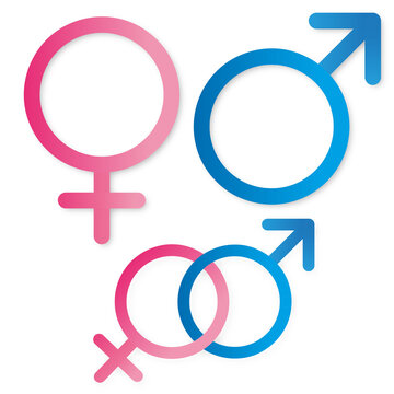 Gender signs. Female gender, Male gender and sign with both genders together