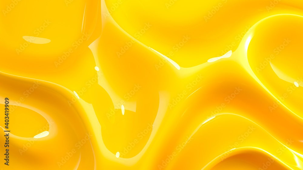 Poster modern illustration with yellow liquid background. abstract shiny gold wave design background. 3d re