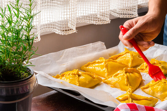 National oriental pastry with meat. Tatar samsa with meat - Powered by Adobe