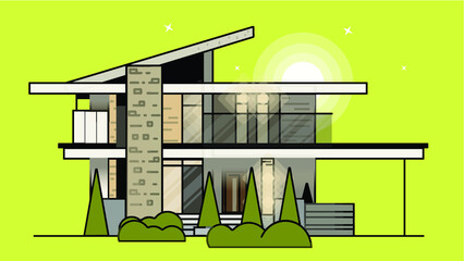 beautiful vector trendy illustration of an building with sunshine and glass