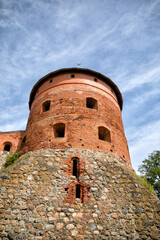 Tower of a beautiful medieval castle close-up.