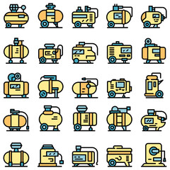 Compressor icons set. Outline set of compressor vector icons thin line color flat on white