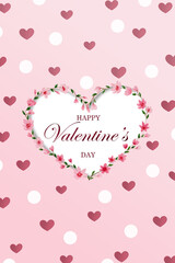 Cute Valentine's day greeting background, happy Valentine's day card design with hearts and watercolor floral heart, celebrate love concept