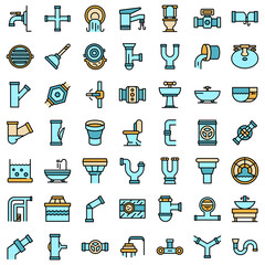 Sewerage icons set. Outline set of sewerage vector icons thin line color flat on white