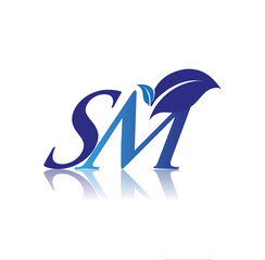 Initial Letter SM With Leaf Logo, colored blue nature and environment logo. vector logo for business and company identity.