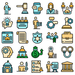 Authority icons set. Outline set of authority vector icons thin line color flat on white