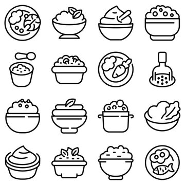 Mashed potatoes icons set. Outline set of mashed potatoes vector icons for web design isolated on white background