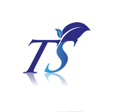 Initial Letter TS With Leaf Logo, colored blue nature and environment logo. vector logo for business and company identity.