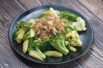  close up of homemade vegetable salad on plate 