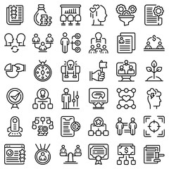 Contribute work icons set. Outline set of contribute work vector icons for web design isolated on white background