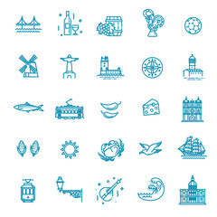 Fototapeta na wymiar Portugal travel icons set. Outline thin icons