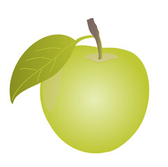 Vector illustration. Green apple with leave