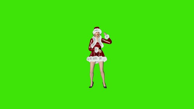 Beautiful woman in christmas suit dancing macarena, loop, Green Screen Chromakey