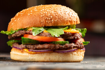 Perfect hamburger classic burger american cheeseburger with cheese