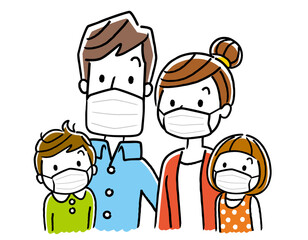 ベクターイラスト素材：家族、マスク
