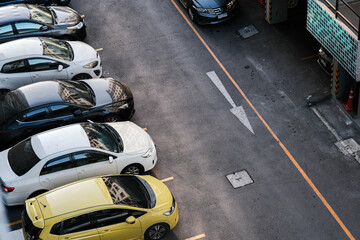 Aerial view car parking lot on asphalt road © themorningglory