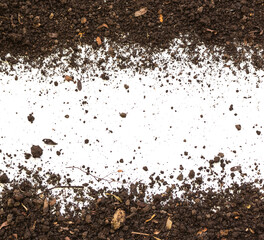 Fototapeta premium Soil Dirty earth on white background. Natural soil texture