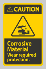 Caution Sign Corrosive Materials,Wear Required Protection