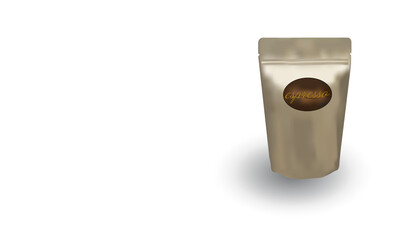 Gold packaging aluminum foil zipper coffee beans pouch bag. Vector illustration creative design.