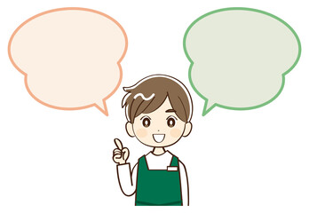男性、店員、吹き出し、説明