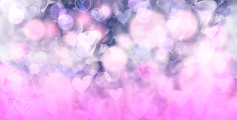 Valentine's day background with hearts and bokeh. Abstract background,pink, blue, white and purple color