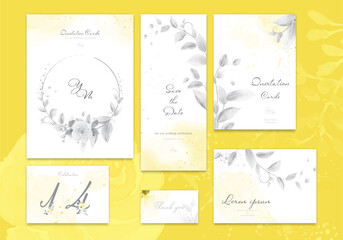Set of yellow and ultimate gray card with flower rose watercolor