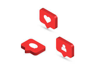 Social media notifications icons. Like, comment, follow icon. Vector illustration