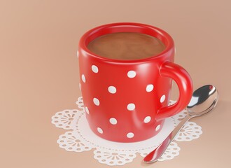 Cute polka dot coffee cup. 3D render